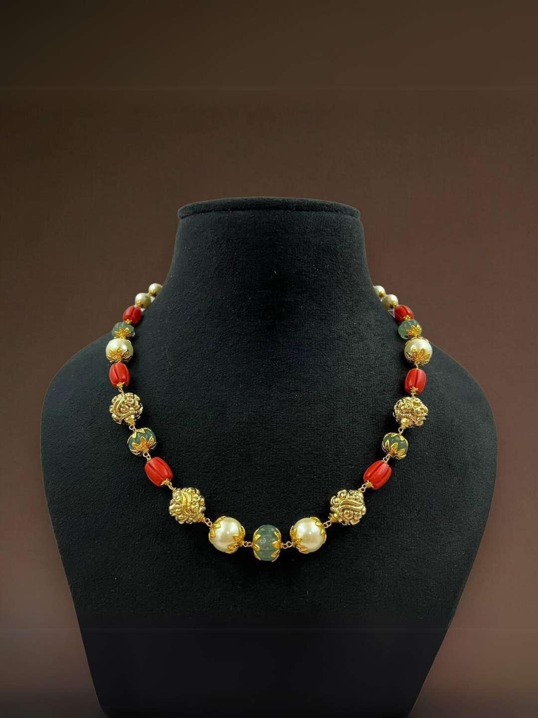 Ishhaara Multicolor Beads And Antique Gold Ball Necklace