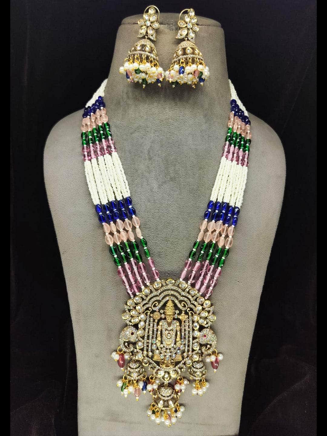 Ishhaara Multicolor Beeded Temple Necklace With Jhumka