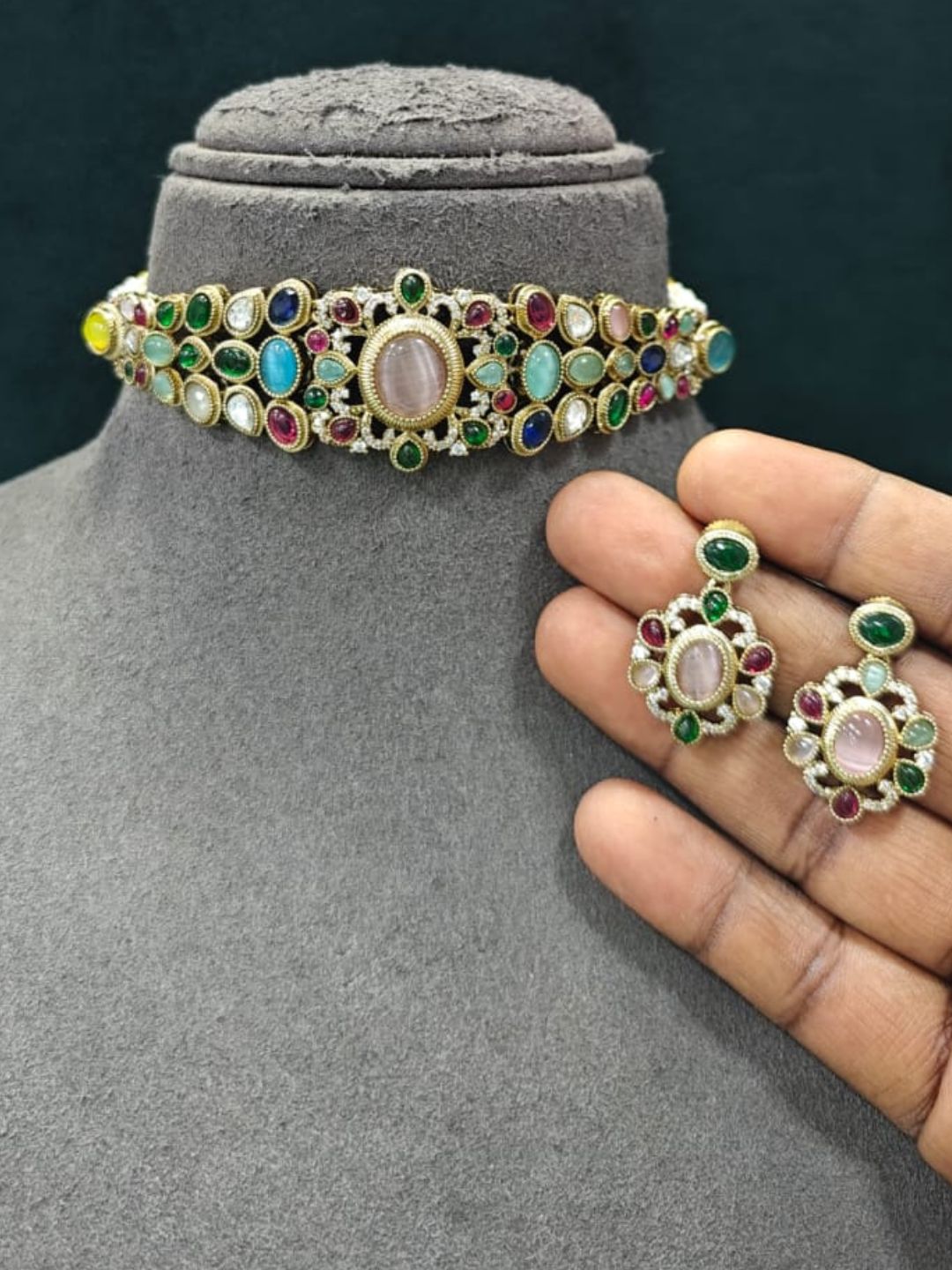 Ishhaara Multicolor Designer Stone Studded Necklace