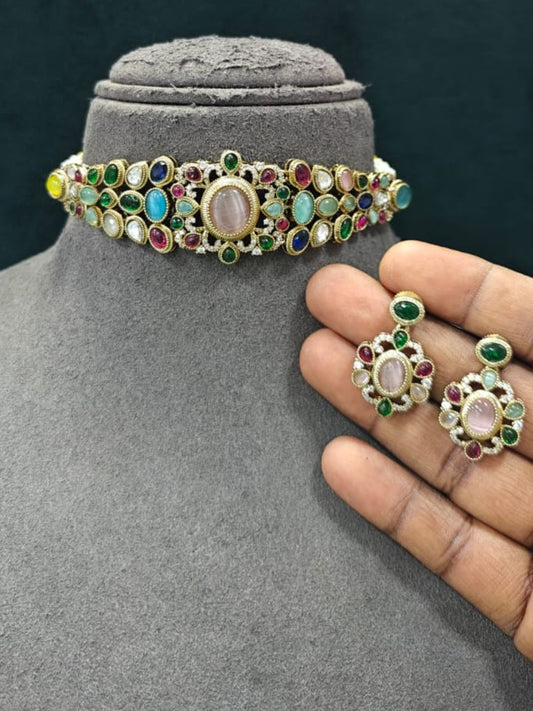 Ishhaara Multicolor Designer Stone Studded Necklace