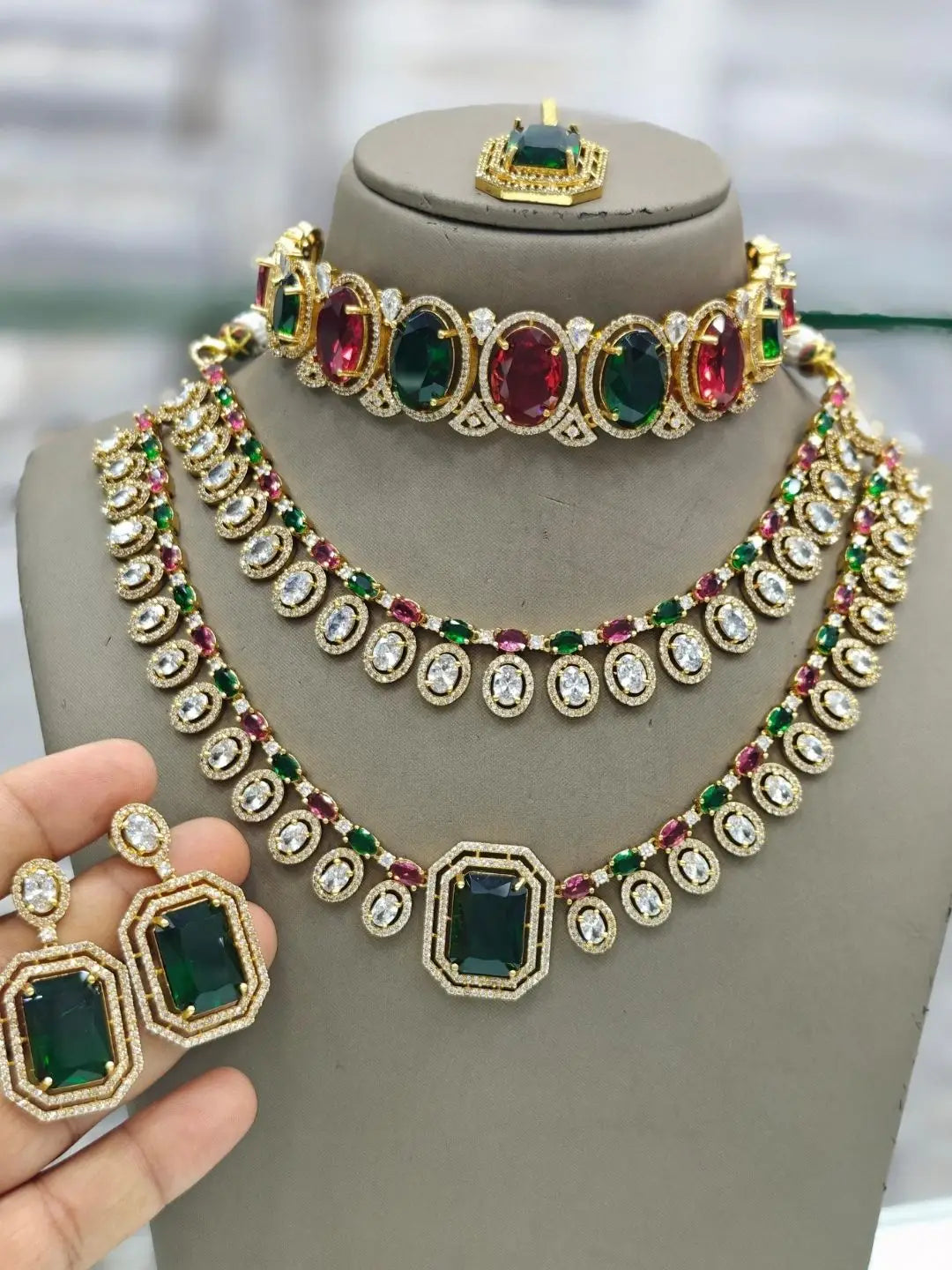 Ishhaara Green Doublet Layered Polki Necklace