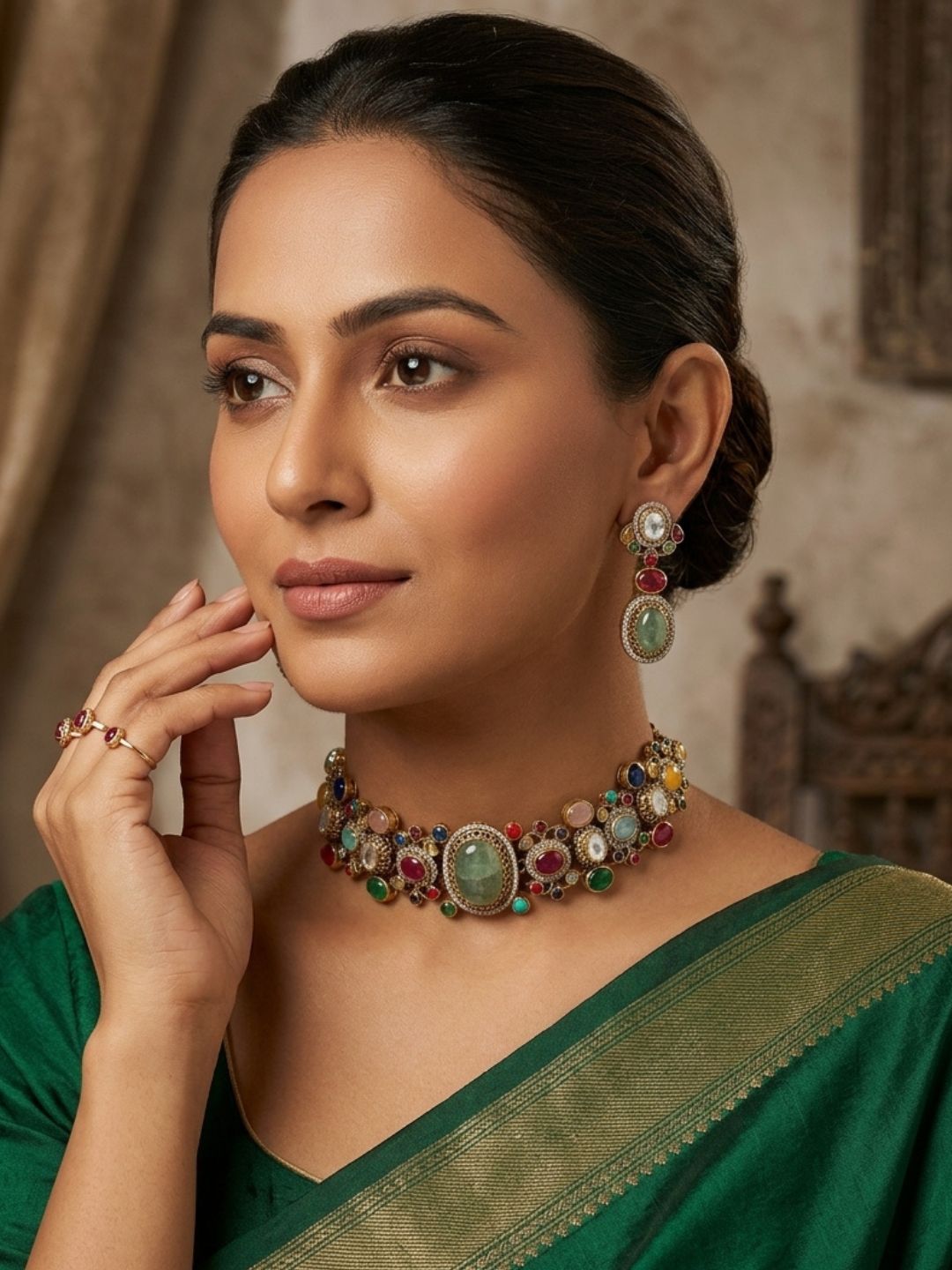 Ishhaara Multicolor Elegant Stone Studded Choker Necklace