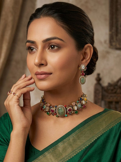 Ishhaara Multicolor Elegant Stone Studded Choker Necklace