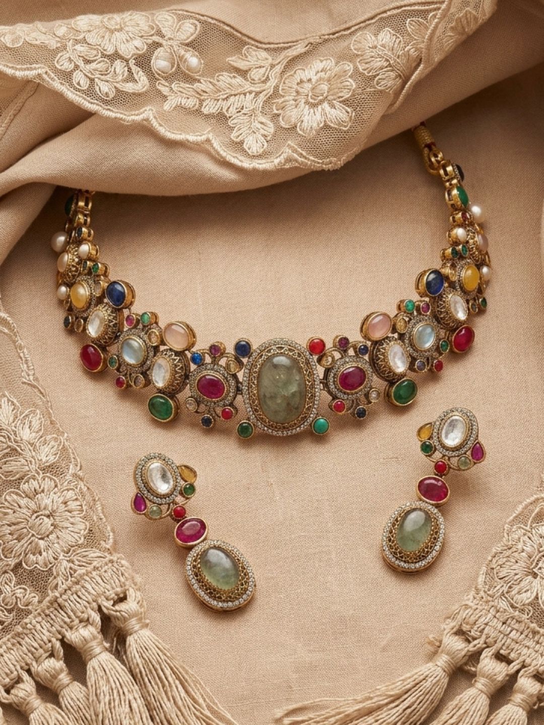 Ishhaara Multicolor Elegant Stone Studded Choker Necklace
