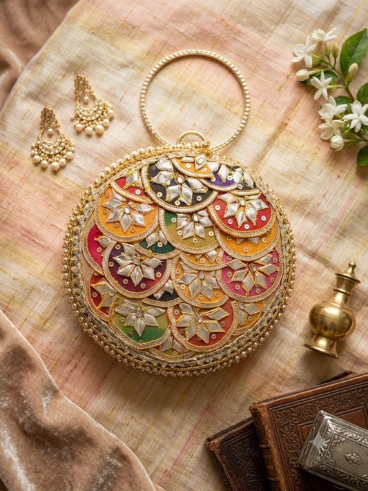 Ishhaara Multicolor Embroidered Potli Bag - handcrafted Indian jewellery
