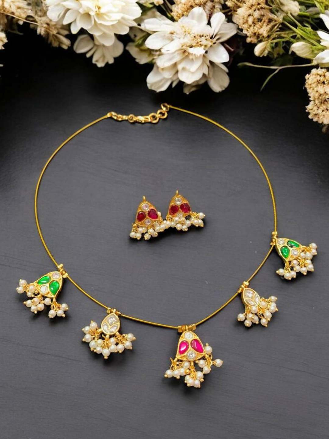 Ishhaara Multicolor Gold Plated Cubic Zirconia Studded And Beaded Necklace