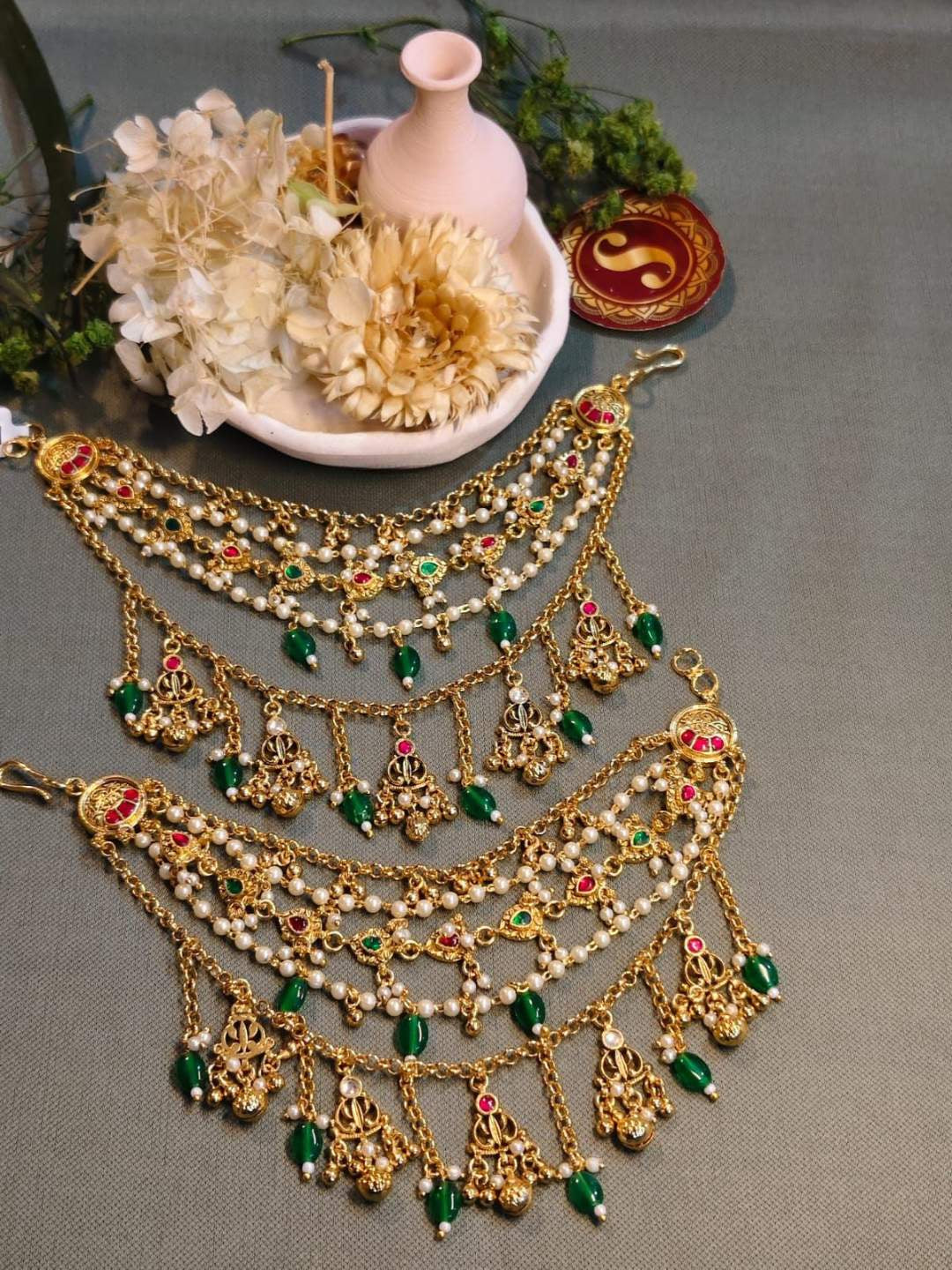 Ishhaara Multicolor Gold Plated Jadau Kundan Earchains