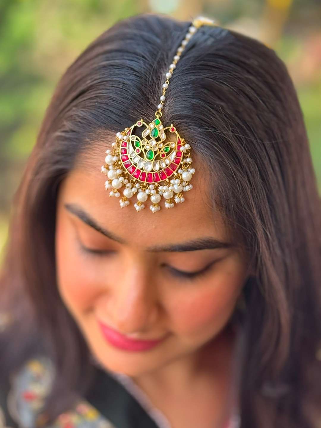 Ishhaara Multicolor Gold Plated Jadau Kundan Maang Tikka