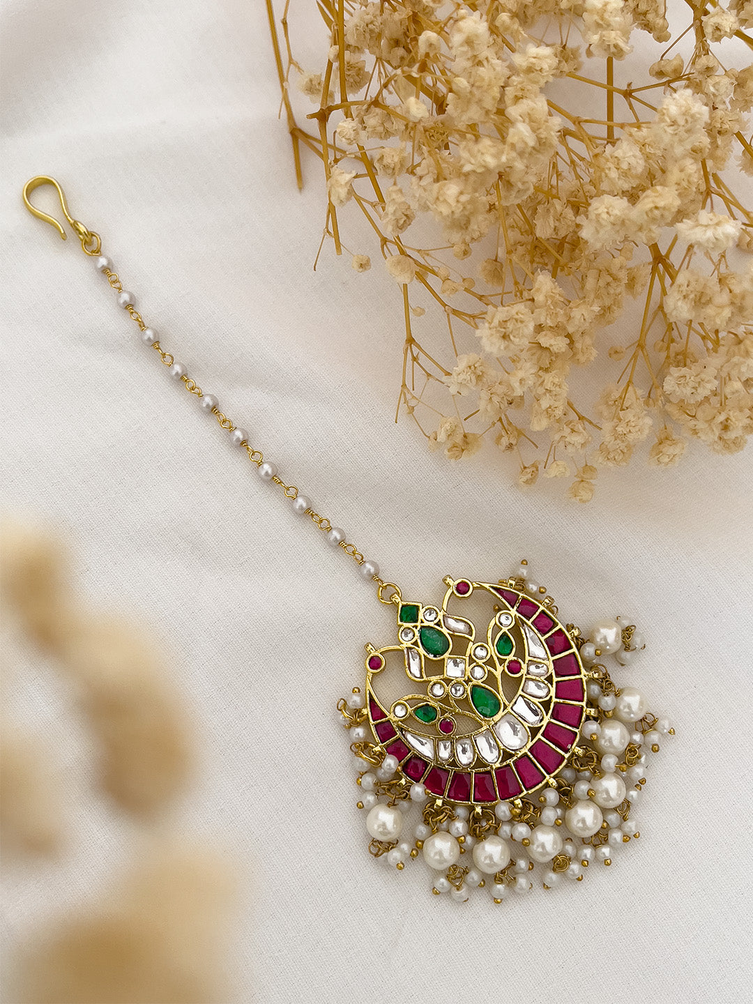 Ishhaara Multicolor Gold Plated Jadau Kundan Maang Tikka