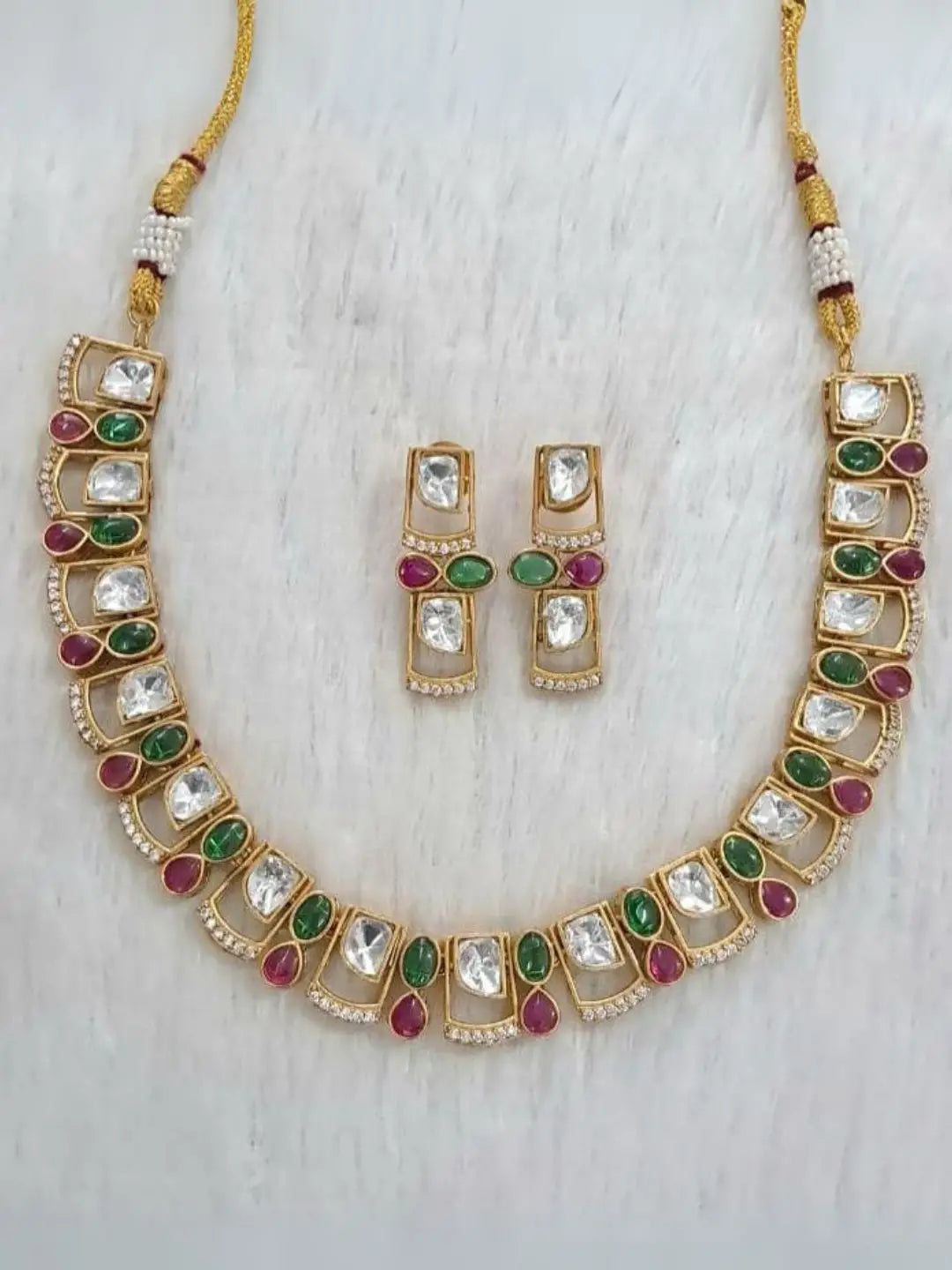 Ishhaara Multicolor Gold Plated Polki Kundan Studded Choker