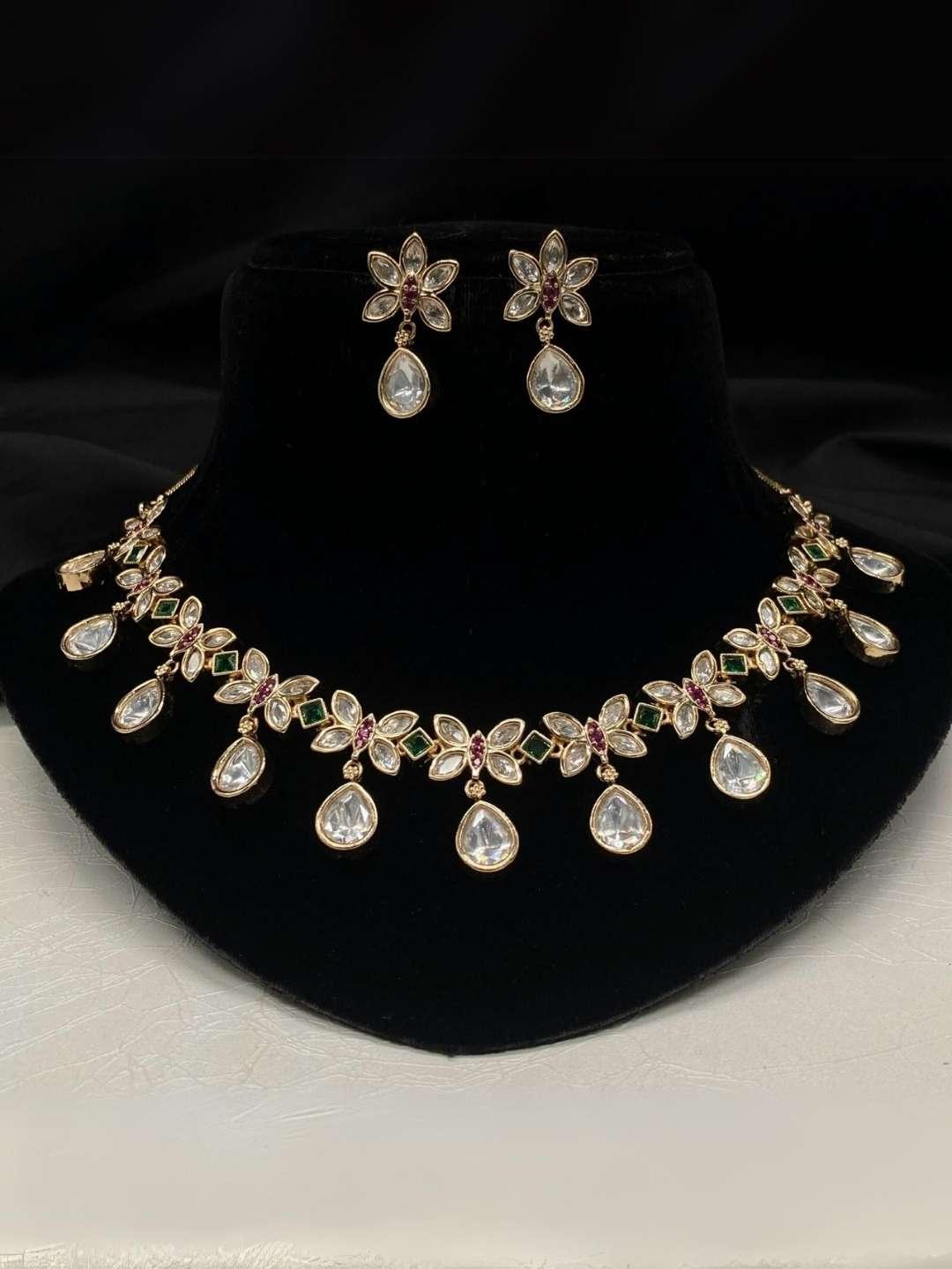 Ishhaara Multicolor Gold Plated Traditional Floral Design Kundan Studed Necklace