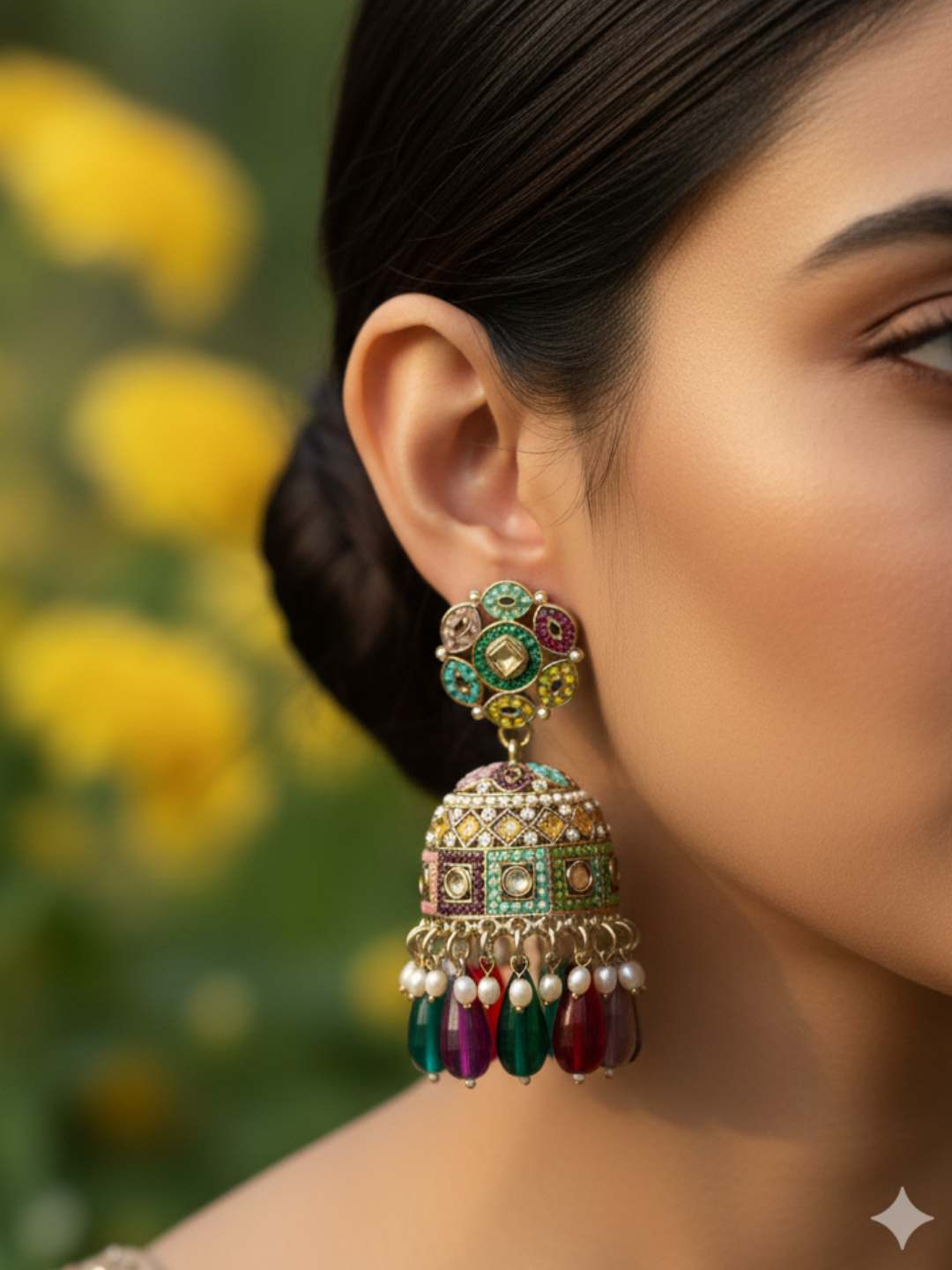 Ishhaara Multicolor Kundan Beaded Jhumka Earrings