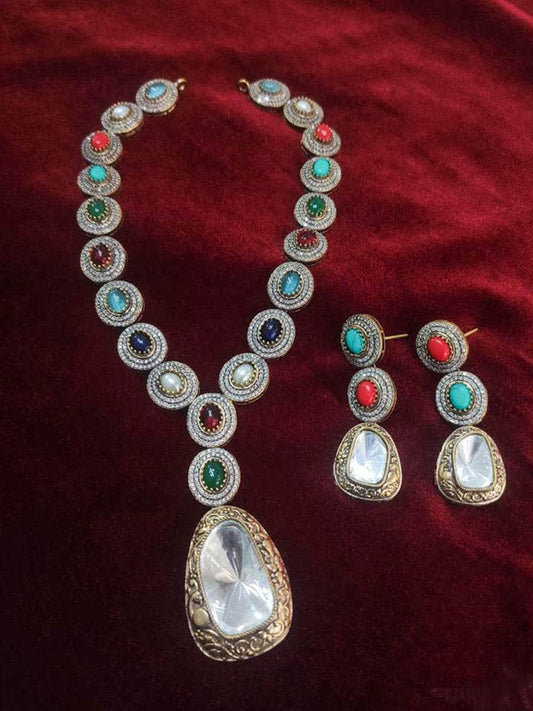 Ishhaara Multicolor Kundan Leaf Necklace Set