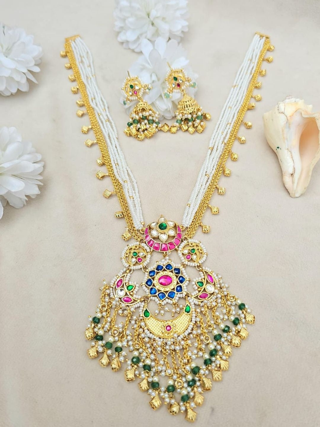 Ishhaara Multicolor Kundan Long Necklace Set - handcrafted Indian jewellery