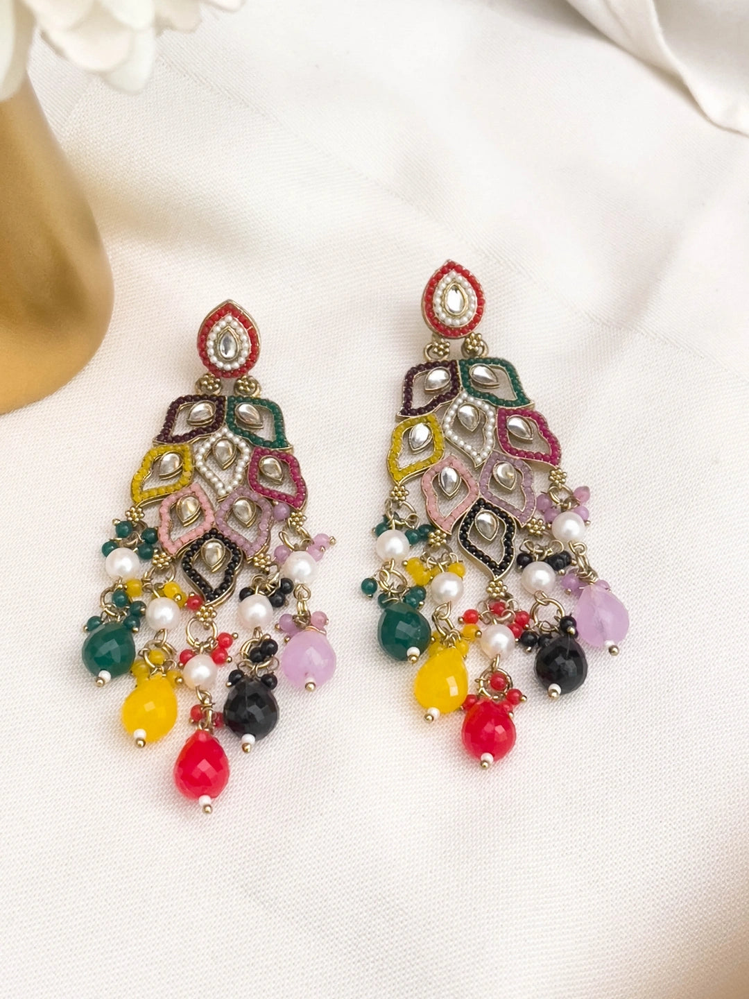 Ishhaara Multicolor Kundan Pearl Dangler Earrings
