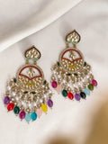 Ishhaara Multicolor Meenakari Kundan Studded Chandbali Earrings
