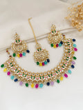 Ishhaara Multicolor Meenakari Lotus Shaped Kundan Necklace