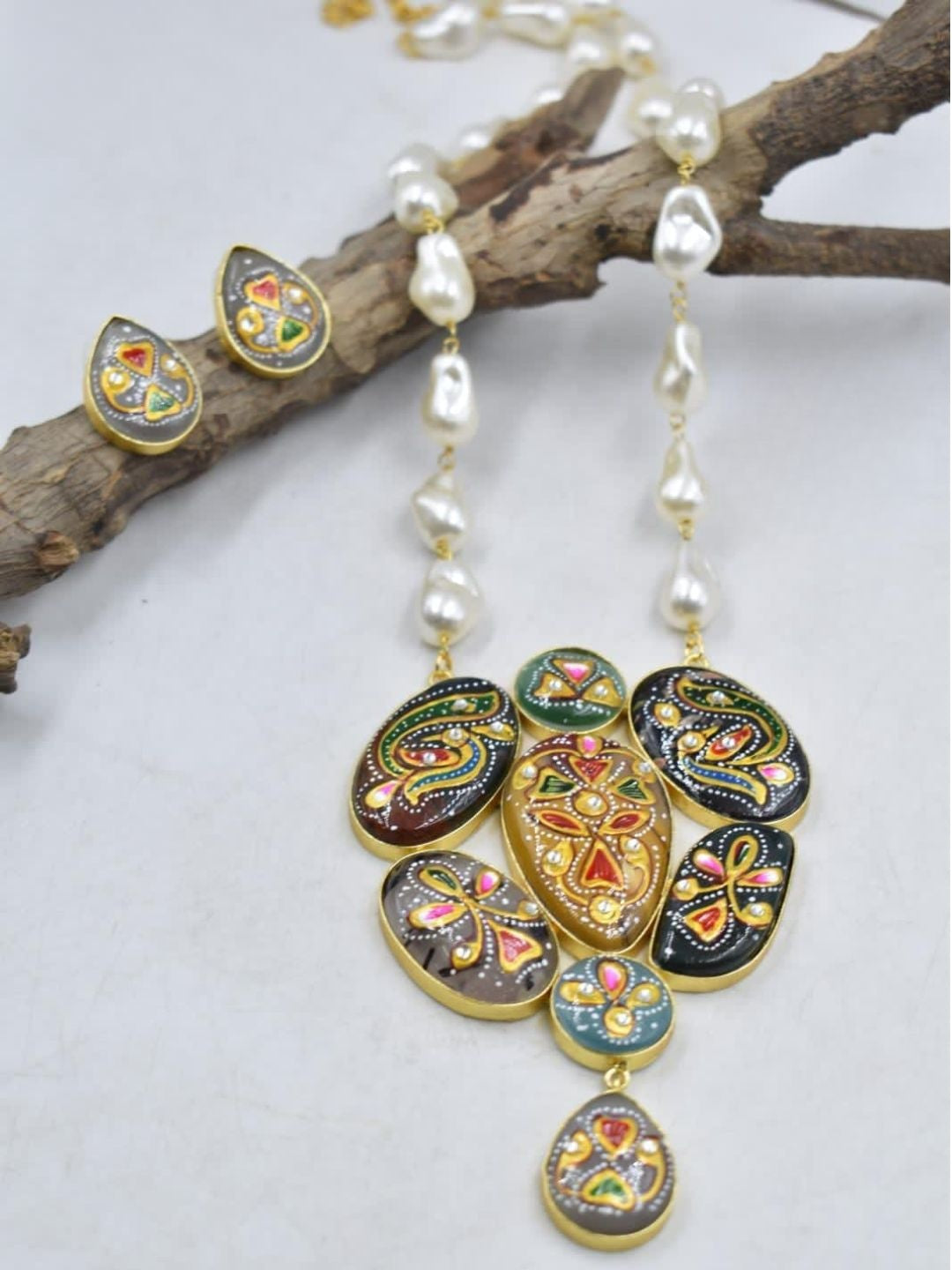 Ishhaara Multicolor Meenakari Pendant Necklace Set - handcrafted Indian jewellery