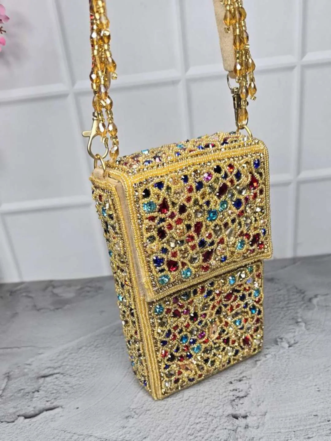 Ishhaara Multicolor Mobile Crystal Pouch Bags