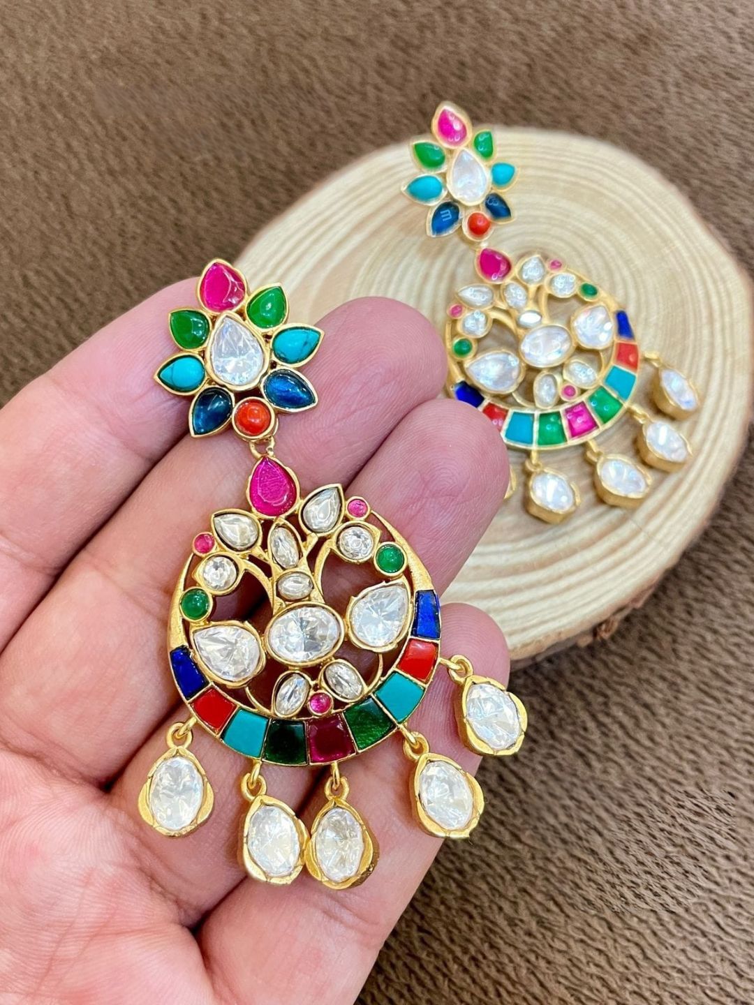 Ishhaara Multicolor Moissanite Polki Earrings