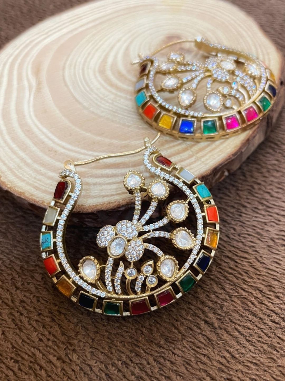Ishhaara Pink Moissanite Polki Hoop Earrings