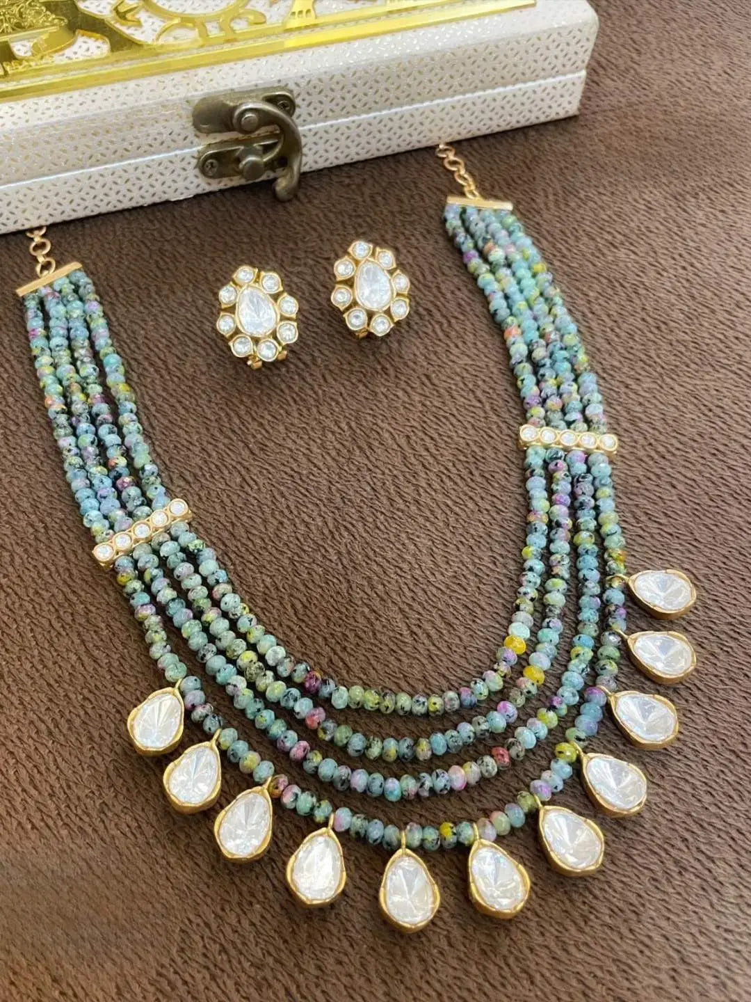 Ishhaara Multicolor Moissanite Polki Premium Layered Necklace