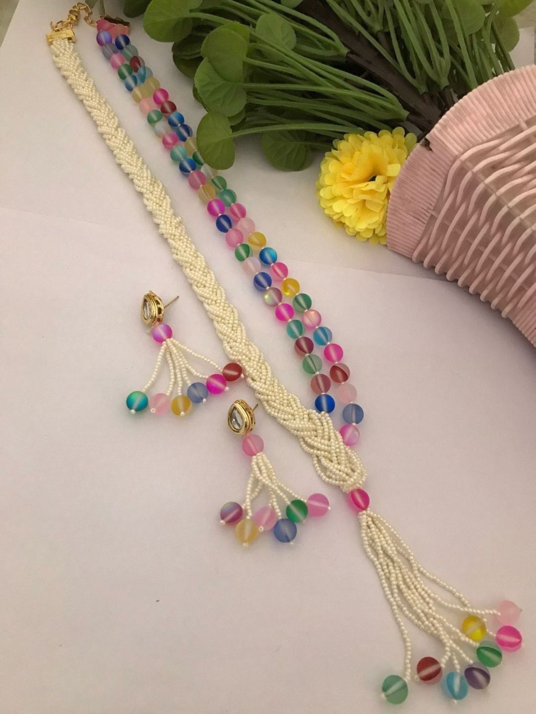 Ishhaara Multicolor Multi Layered Pearl Embedded Necklace Set