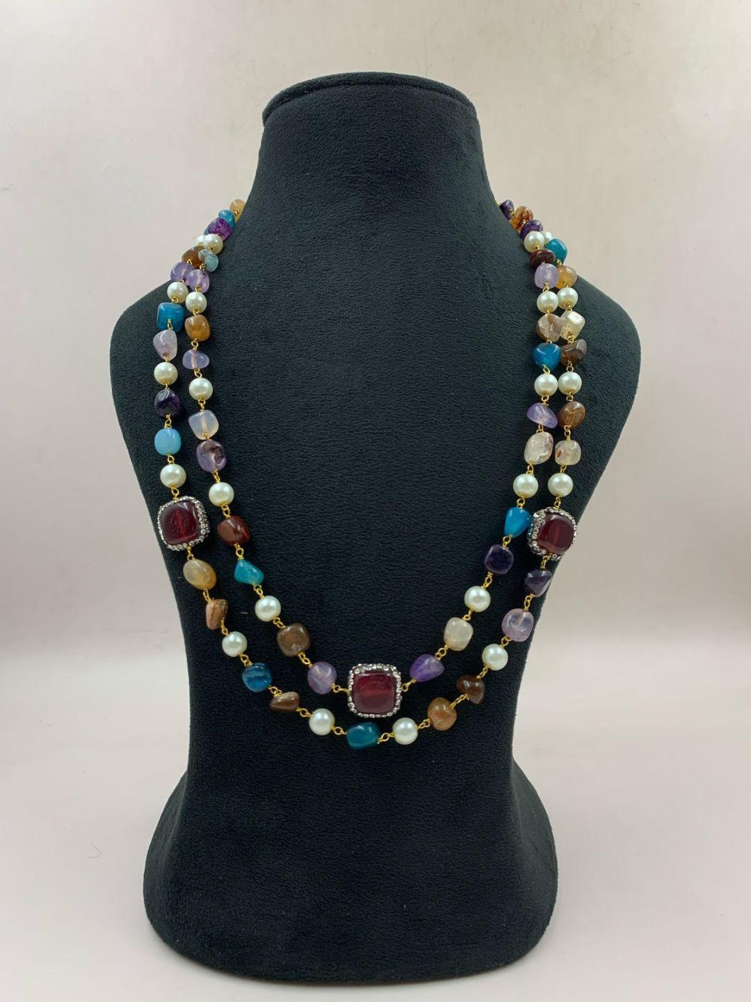 Ishhaara Multicolor Multicolor Natural Stone With Glass Beads Necklace
