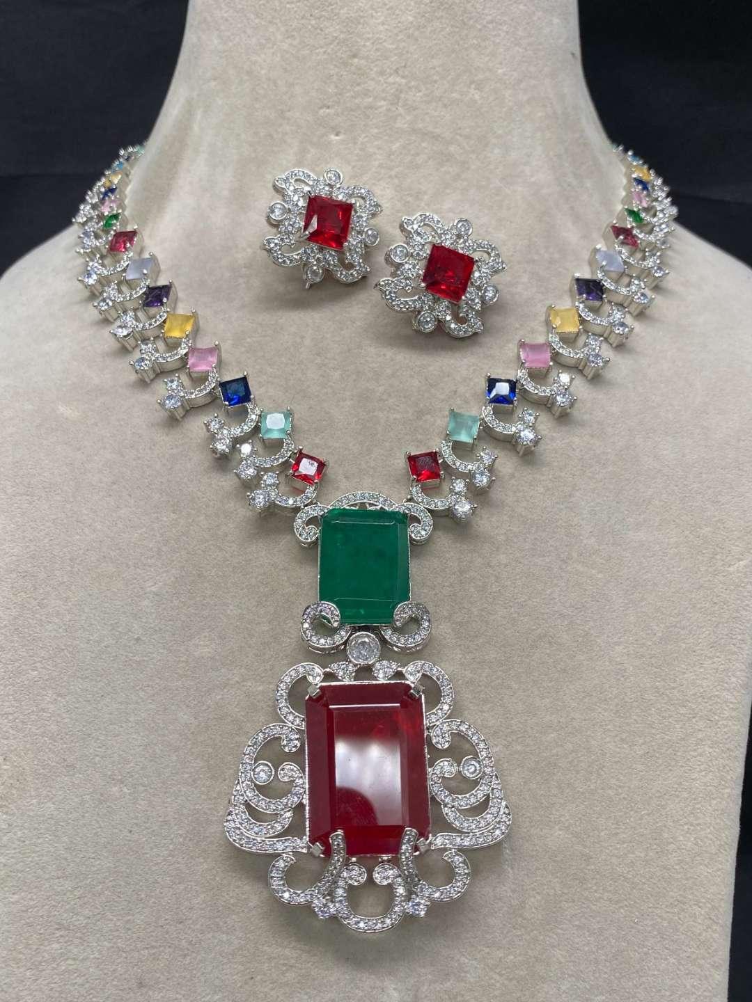 Ishhaara Multicolor Nita Ambani Inspired Doublet Emerald Long Necklace
