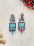 Ishhaara Multicolor Peacock Silver Oxidised Earring