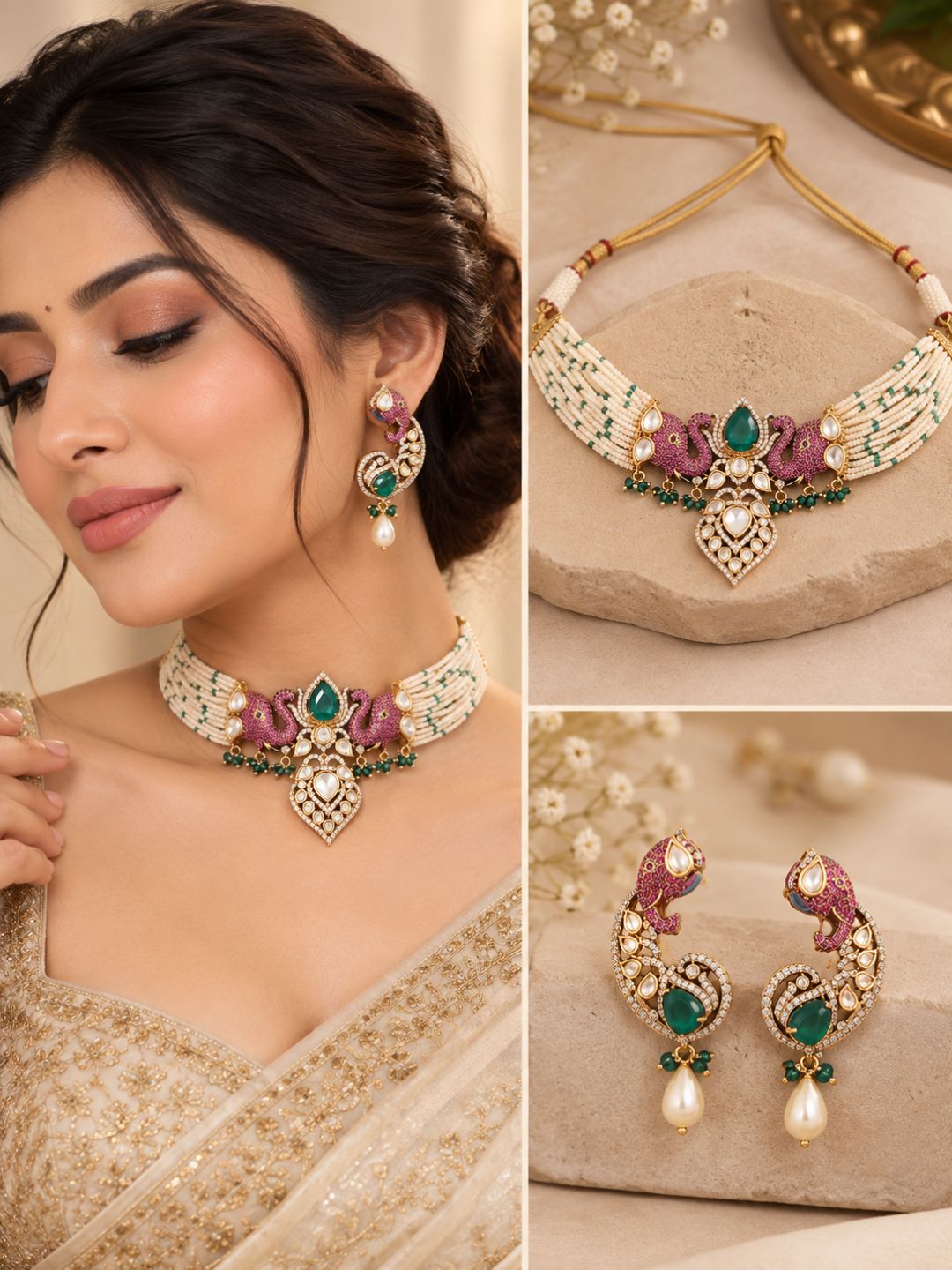 Ishhaara Multicolor Pearl Beaded Choker Necklace Set