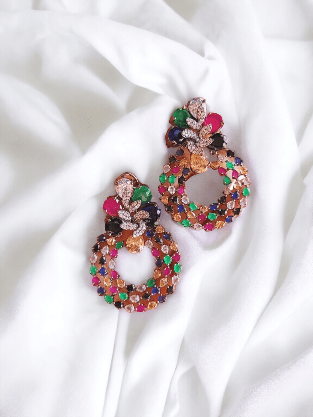 Ishhaara Round Colorful Glam Rhinestone Earrings