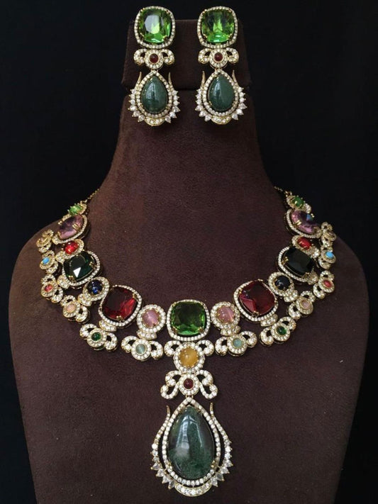 Ishhaara Multicolor Royal Drop Necklace Set