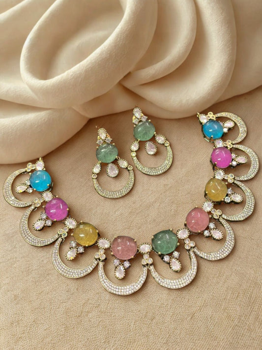 Ishhaara Multicolor Semiprecious Stone Studded Choker Necklace