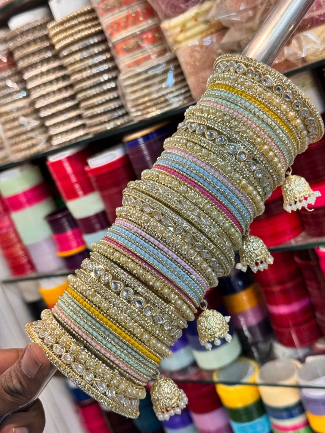 Ishhaara Multicolor Stone Bridal Bangle Set - handcrafted Indian jewellery