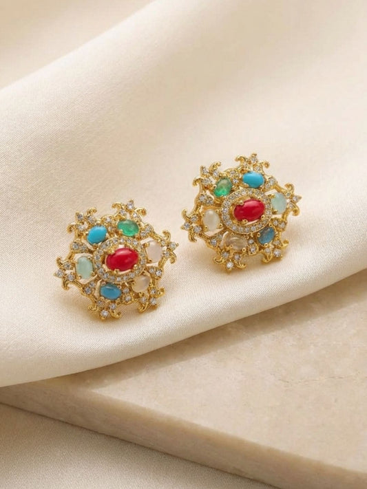 Ishhaara Multicolor Stone Stud Earrings