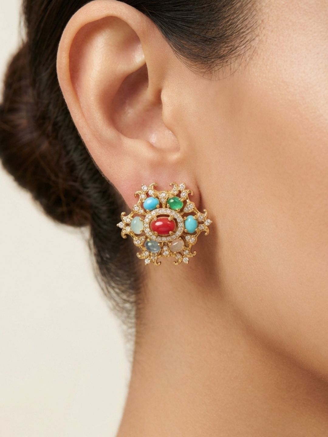Ishhaara Multicolor Stone Stud Earrings