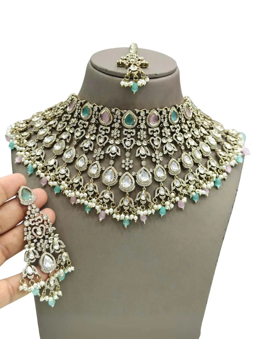 Ishhaara Multicolor Stone Studded And Beaded Choker Necklace Set