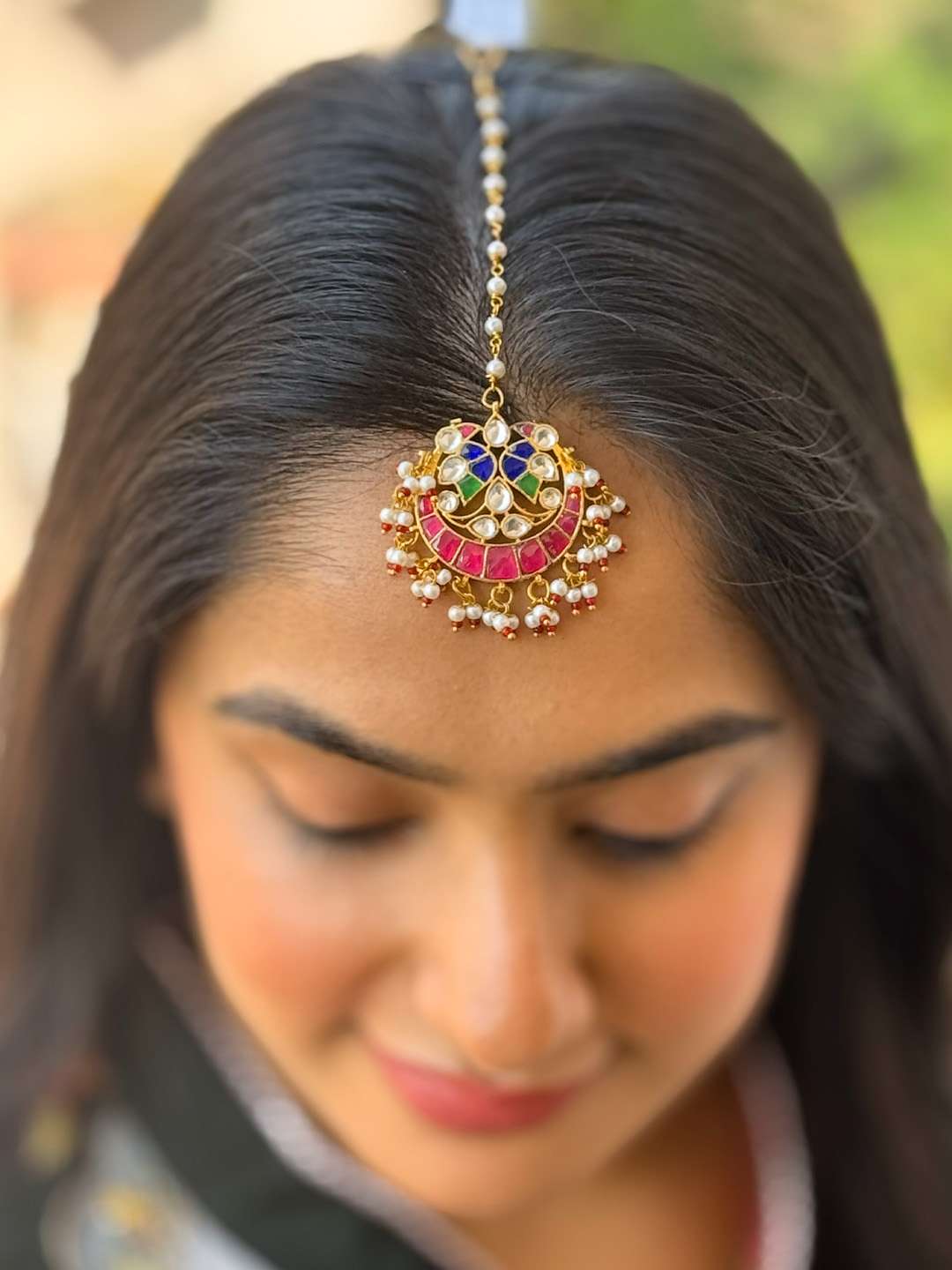 Ishhaara Multicolor Stones Pearl Drops Kundan Maang Tikka