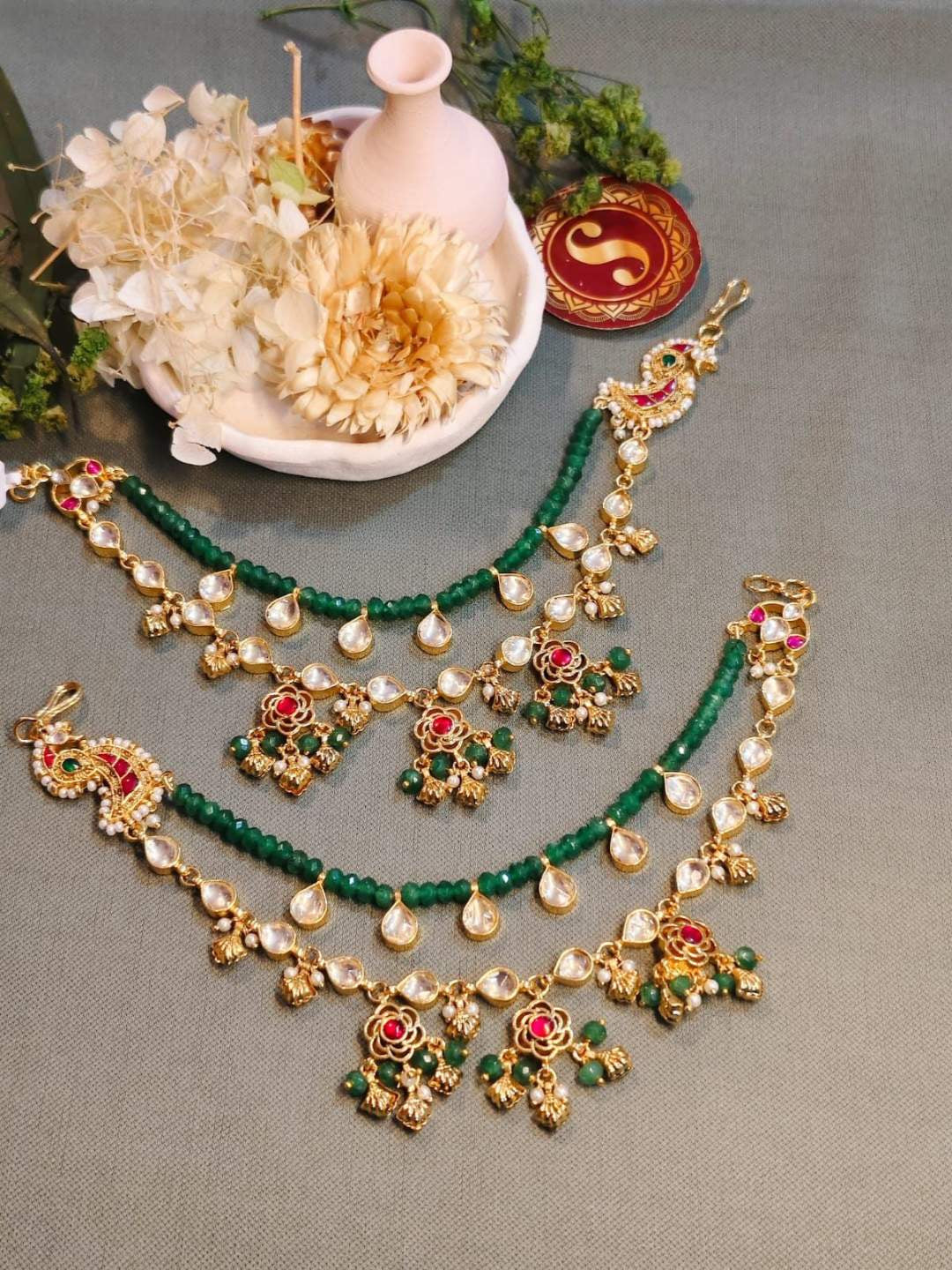 Ishhaara Multicolor Studded Floral Ear Chain