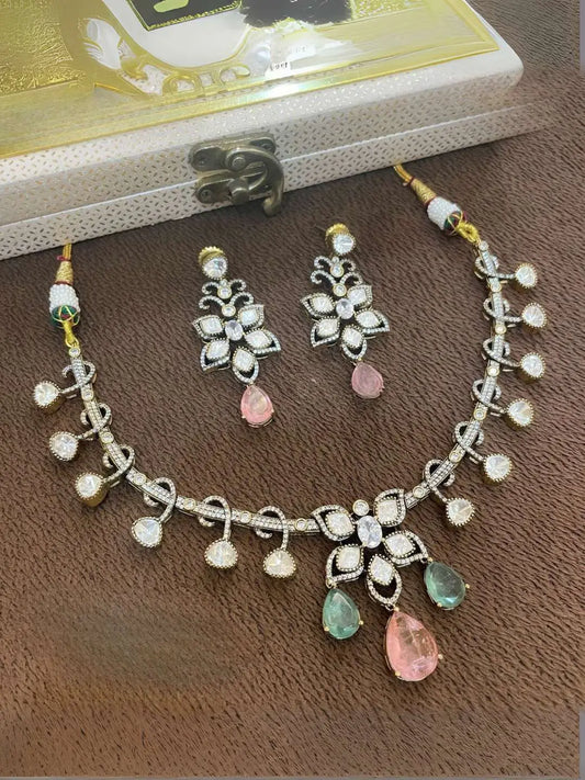 Ishhaara Multicolor Tear Drop Shaped Polki Kundan Choker Necklace
