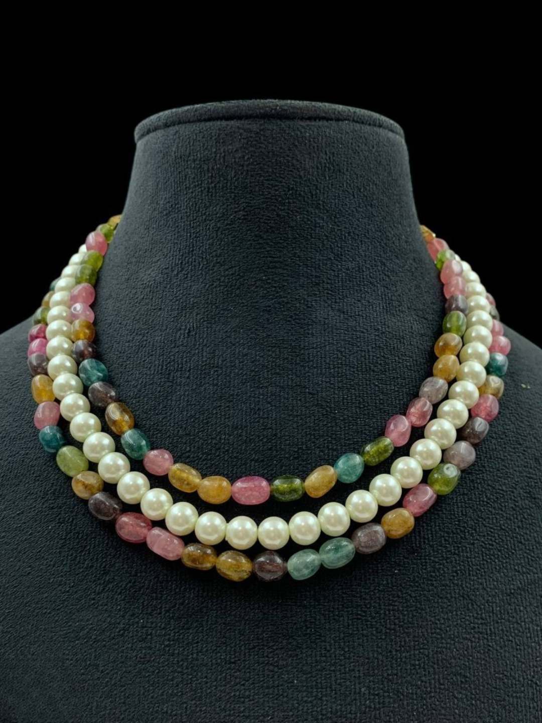 Ishhaara Multicolor Triple Line Pearl Choker