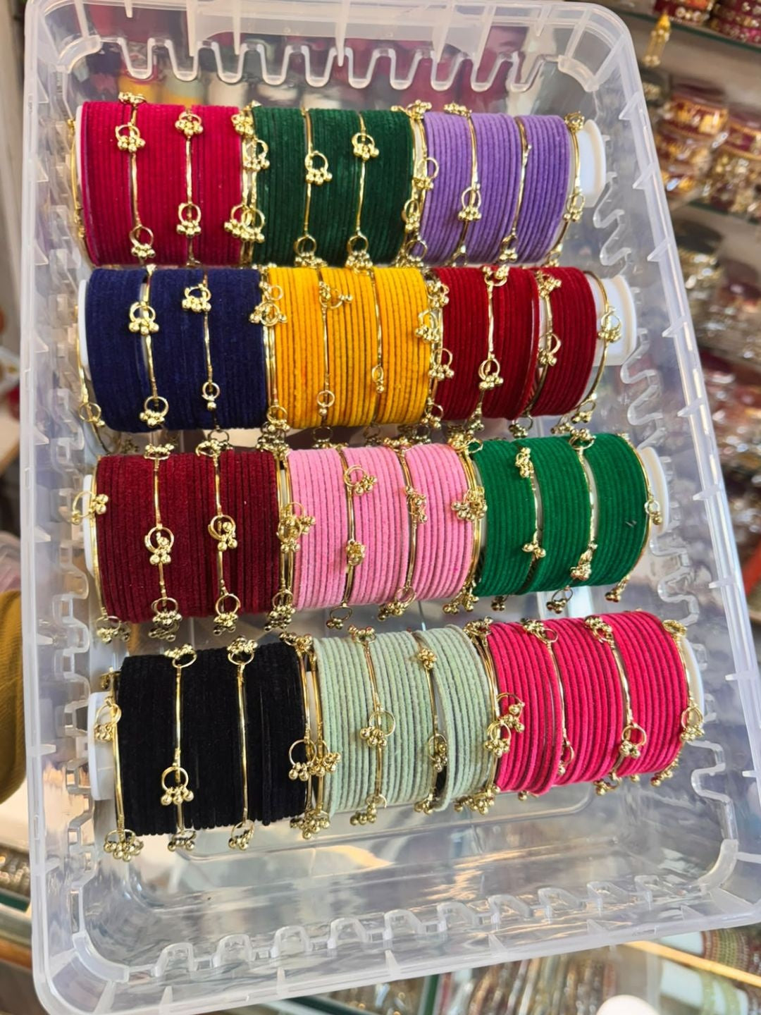 Ishhaara Multicolor Velvet Bangle Set - handcrafted Indian jewellery
