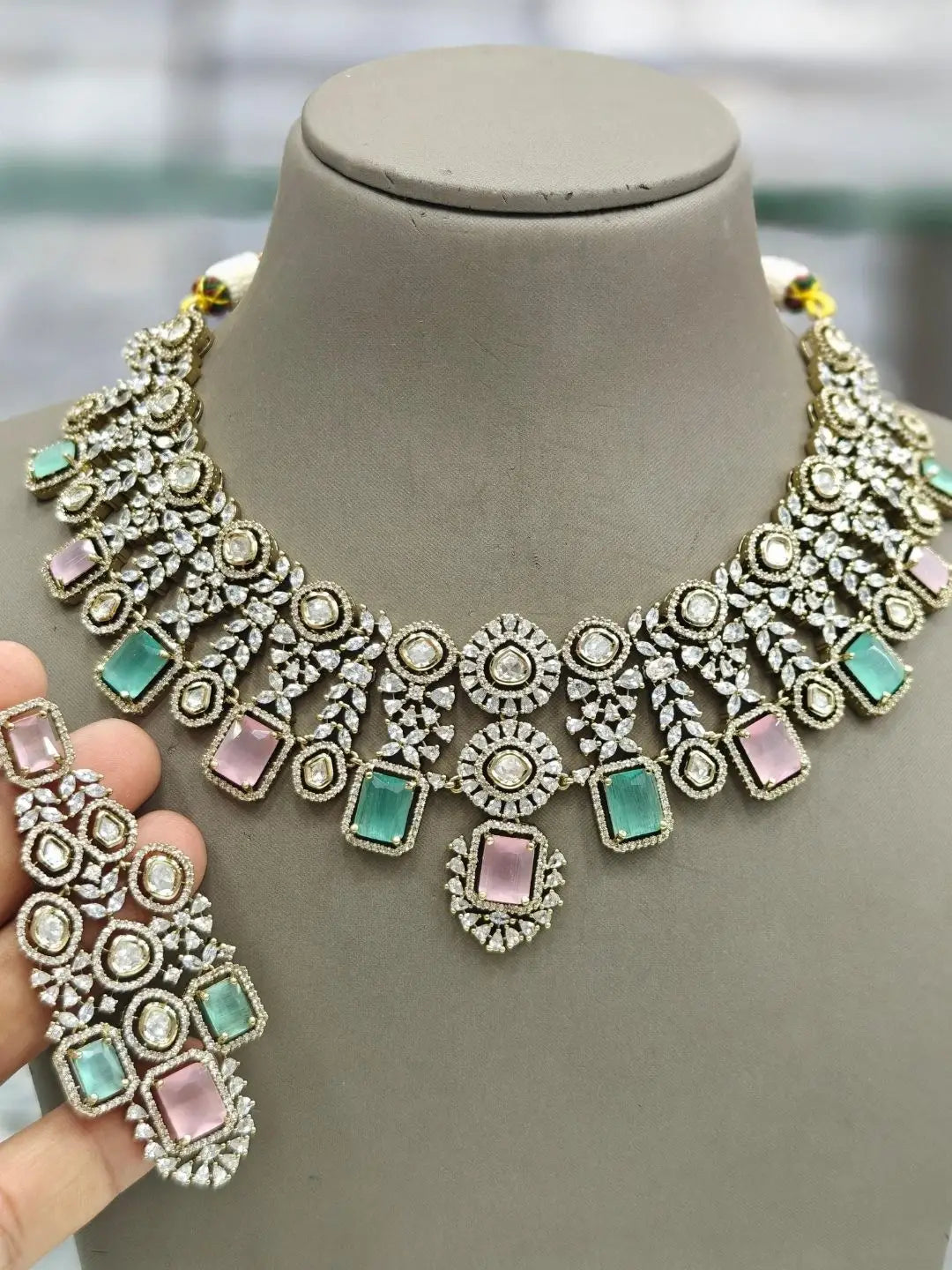 Ishhaara Multicolor Victorian Moissanite Stone Necklace