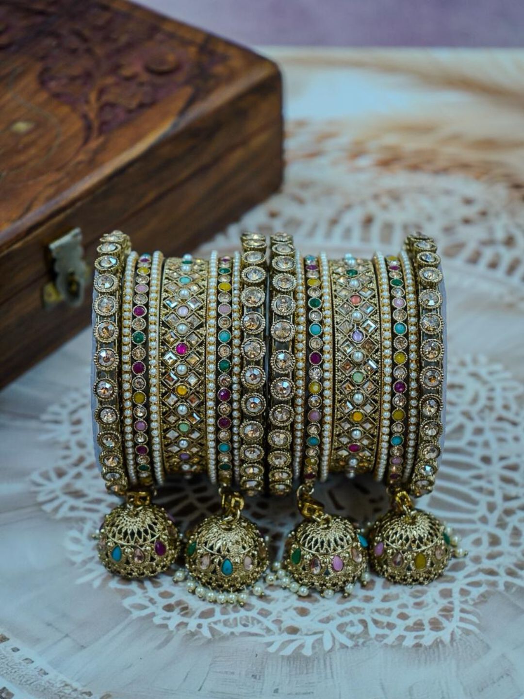 Ishhaara Multicolored Antique Hanging Bangles Set