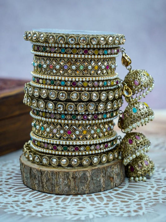 Ishhaara Multicolored Antique Hanging Bangles Set
