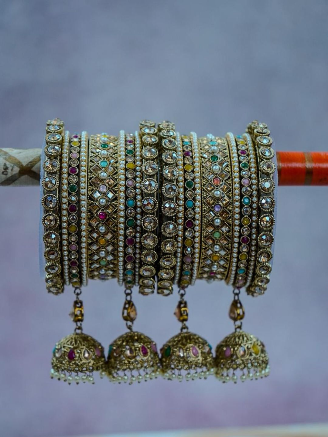 Ishhaara Multicolored Antique Hanging Bangles Set