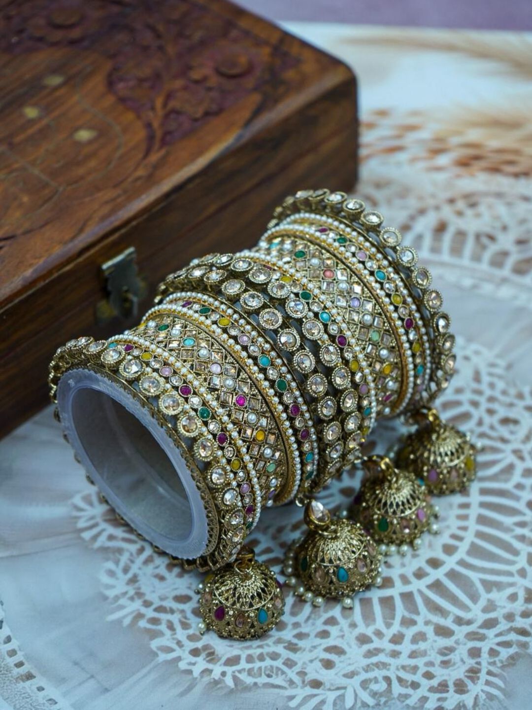 Ishhaara Multicolored Antique Hanging Bangles Set