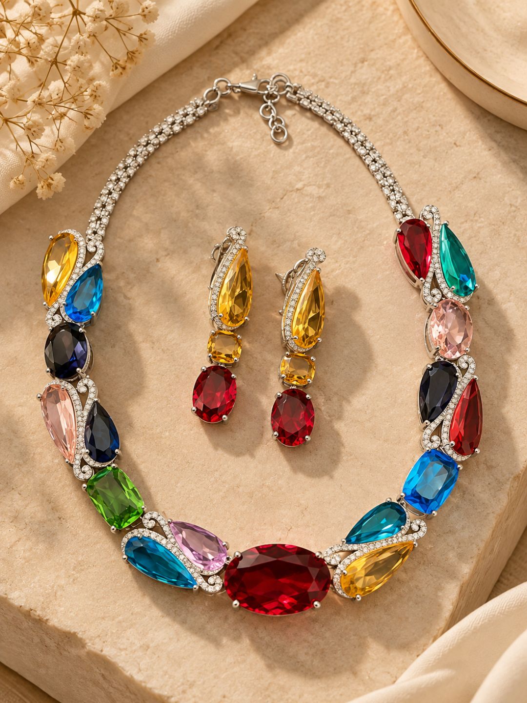 Ishhaara Multicolored Gemstone Statement Necklace
