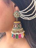 Ishhaara Multicolored Jhumka Earrings With Sahara Earchain And Teeka